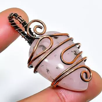 Подвеска из медной проволоки ручной работы с драгоценным камнем розового кварца 1,77 дюйма 1.77 розовый