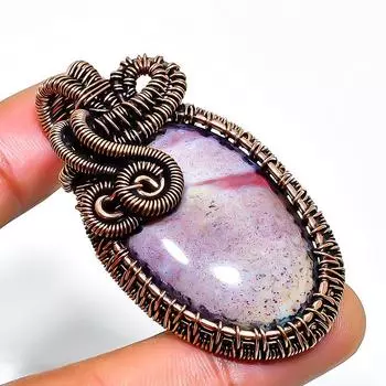 Подвеска из медной проволоки ручной работы с драгоценным камнем-кровавым камнем 1,97 дюйма 1.97 зелёный