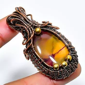 Подвеска из медной проволоки ручной работы с драгоценным камнем мукаит 1,97 дюйма 1.97 красный