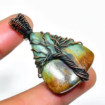 Подвеска из медной проволоки ручной работы с драгоценным камнем хризопраз 1,69 дюйма 1.69 зелёный