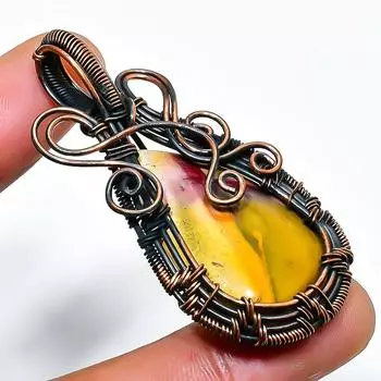 Подвеска из медной проволоки ручной работы с драгоценным камнем мукаит 2,17 дюйма 2.17 красный