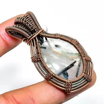 Подвеска из медной проволоки ручной работы с черным рутиловым драгоценным камнем 1,97 дюйма 1.97 чёрный