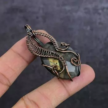 Подвеска из медной проволоки ручной работы с драгоценным камнем лабрадоритом 2,36 дюйма j3m07