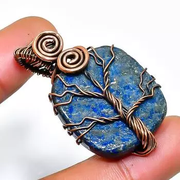 Подвеска из медной проволоки ручной работы с драгоценным камнем лазурит 1,58 дюйма 1.58 синий