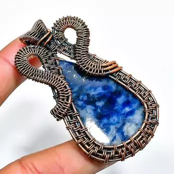 Подвеска из медной проволоки ручной работы с драгоценным камнем содалитом 2,36 дюйма 2.36 синий