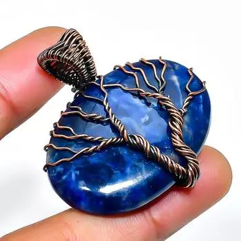 Подвеска из медной проволоки ручной работы с драгоценным камнем содалитом 1,58 дюйма 1.58 синий
