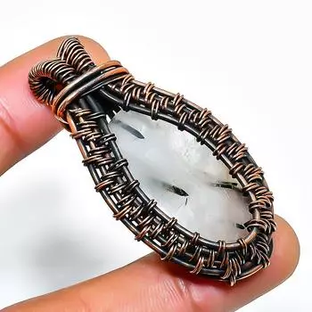 Подвеска из медной проволоки ручной работы с черным рутиловым драгоценным камнем 1,97 дюйма 1.97 чёрный