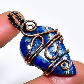 Подвеска из медной проволоки ручной работы с драгоценным камнем содалитом 1,77 дюйма 1.77 синий