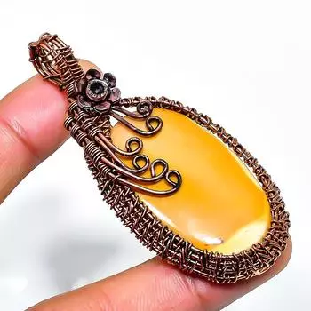 Подвеска из медной проволоки ручной работы с драгоценным камнем мукаит 2,56 дюйма 2.56 красный