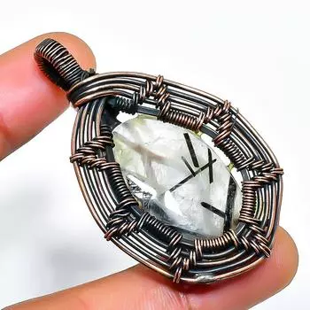 Подвеска из медной проволоки ручной работы с черным рутиловым драгоценным камнем 1,97 дюйма 1.97 чёрный