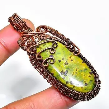 Подвеска из медной проволоки ручной работы с драгоценным камнем Атлантисит 2,56 дюйма 2.56 зелёный