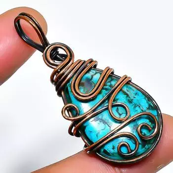 Подвеска из медной проволоки ручной работы с драгоценным камнем хризоколла 1,97 дюйма 1.97 синий