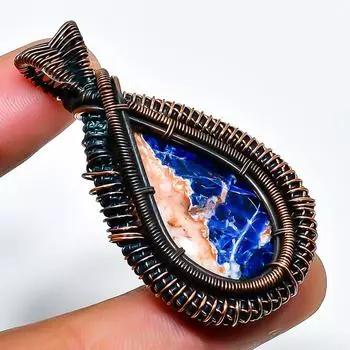 Подвеска из медной проволоки ручной работы с драгоценным камнем содалитом 1,97 дюйма 1.97 синий