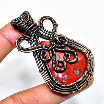Подвеска из медной проволоки ручной работы с драгоценным камнем Red River Jasper 2,36 дюйма 2.36 красный