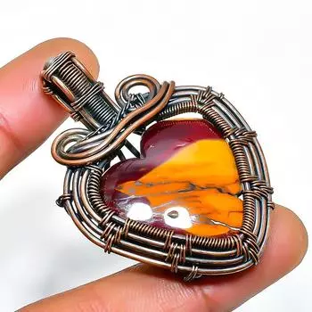 Подвеска из медной проволоки ручной работы с драгоценным камнем мукаит 1,97 дюйма 1.97 красный