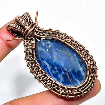 Подвеска из медной проволоки ручной работы с драгоценным камнем содалитом 2,36 дюйма 2.36 синий