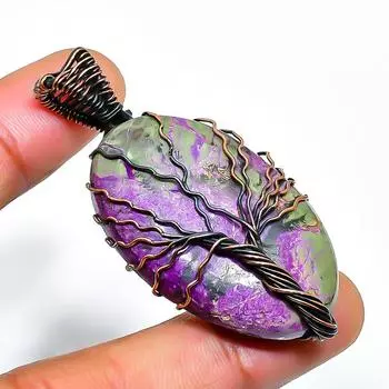 Подвеска из медной проволоки ручной работы с драгоценным камнем пурпурит 2,17 дюйма 2.17 фиолетовый