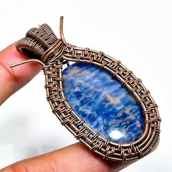 Подвеска из медной проволоки ручной работы с драгоценным камнем содалитом 2,36 дюйма 2.36 синий