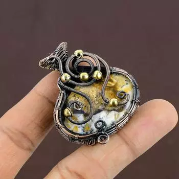 Подвеска из медной проволоки ручной работы с натуральным желтым дендритным опалом, длина 2,05 дюйма, c3f54