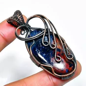 Подвеска из медной проволоки ручной работы с драгоценным камнем содалитом 2,36 дюйма 2.36 синий