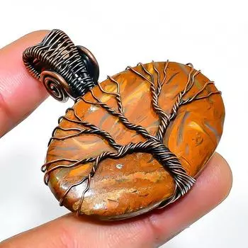 Подвеска из медной проволоки ручной работы с драгоценным камнем Mariam Jasper 1,77 дюйма 1.77 жёлтый