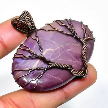 Подвеска из медной проволоки ручной работы с драгоценным камнем пурпурит 1,77 дюйма 1.77 фиолетовый