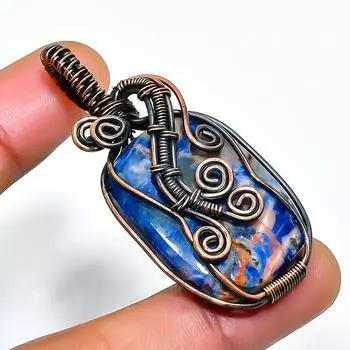 Подвеска из медной проволоки ручной работы с драгоценным камнем содалитом 2,09 дюйма 2.09 синий