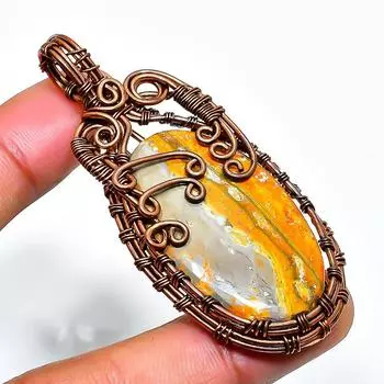 Подвеска из медной проволоки ручной работы с драгоценным камнем яшмой шмеля 2,56 дюйма 2.56 жёлтый