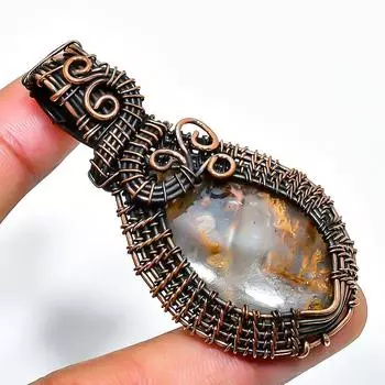 Подвеска из медной проволоки ручной работы с африканским мхом и драгоценным камнем 2,56 дюйма 2.56 коричневый