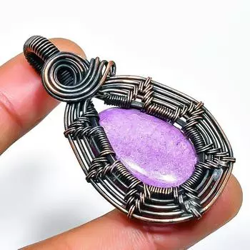 Подвеска из медной проволоки ручной работы с драгоценным камнем пурпурит 2,17 дюйма 2.17 фиолетовый