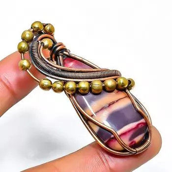 Подвеска из медной проволоки ручной работы с драгоценным камнем мукаит 2,17 дюйма 2.17 красный