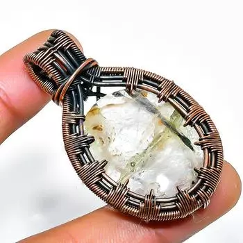 Подвеска из медной проволоки ручной работы с черным рутиловым драгоценным камнем 1,97 дюйма 1.97 чёрный