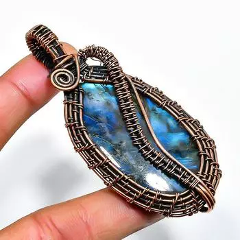 Подвеска из медной проволоки ручной работы с драгоценным камнем лабрадоритом 2,96 дюйма 2.96 чёрный