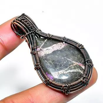 Подвеска из медной проволоки ручной работы с драгоценным камнем пурпурит 2,09 дюйма 2.09 фиолетовый