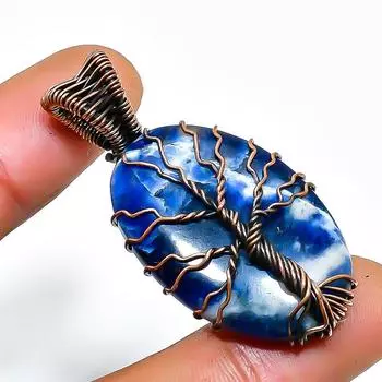 Подвеска из медной проволоки ручной работы с драгоценным камнем содалитом 1,77 дюйма 1.77 синий