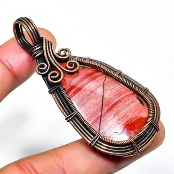 Подвеска из медной проволоки ручной работы с красным драгоценным камнем змеиной кожи 2,56 дюйма 2.56 красный