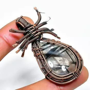 Подвеска из медной проволоки ручной работы с черным рутиловым драгоценным камнем 2,09 дюйма 2.09 чёрный