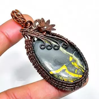 Подвеска из медной проволоки ручной работы с драгоценным камнем яшмой шмеля 2,56 дюйма 2.56 жёлтый