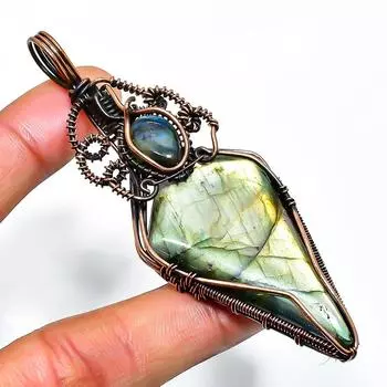 Подвеска из медной проволоки ручной работы с драгоценным камнем лабрадоритом 3,35 дюйма 3.35 чёрный