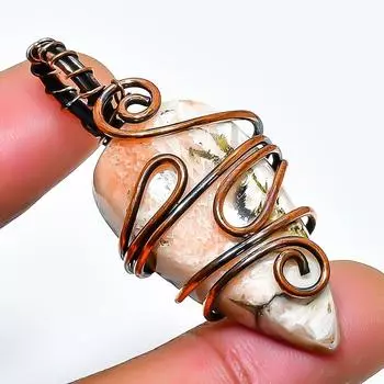 Подвеска из медной проволоки ручной работы со сколецитом, драгоценный камень, 1,97 дюйма 1.97 белый