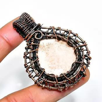 Подвеска из медной проволоки ручной работы со сколецитом и драгоценным камнем 2,09 дюйма 2.09 белый