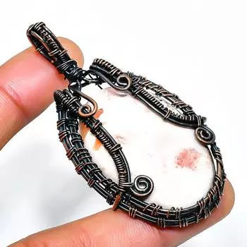 Подвеска из медной проволоки ручной работы со сколецитом, драгоценный камень, 2,44 дюйма 2.44 белый