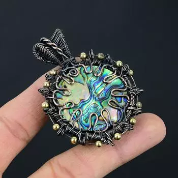 Подвеска из медной проволоки ручной работы в виде драгоценного камня в виде ракушки абалон для женщин 2.56 Inches разноцветный