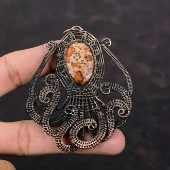 Подвеска из медной проволоки с астероидом и драгоценными камнями, кулон в виде осьминога, ювелирные изделия из медной проволоки, женский специальный подарок, украшения ручной работы