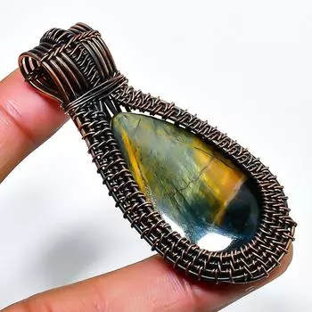 Подвеска из медной проволоки с черным тигровым глазом, ручная работа, 2,56 дюйма 2.56 чёрный