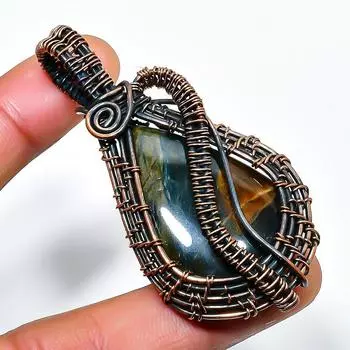 Подвеска из медной проволоки с черным тигровым глазом, ручная работа, 2,48 дюйма 2.48 чёрный