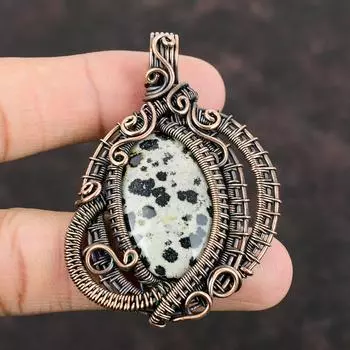 Подвеска из медной проволоки с далматинской яшмой Подвеска из медной проволоки, подвеска ручной работы с драгоценными камнями Подвеска из меди для упаковки подарков Ювелирные изделия