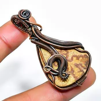 Подвеска из медной проволоки с дендритом из драгоценного камня псиломелана 2,09 дюйма 2.09 коричневый