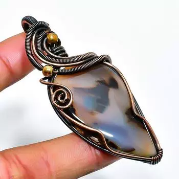 Подвеска из медной проволоки с драгоценным камнем Монтана Агат 2,76 дюйма 2.76 коричневый