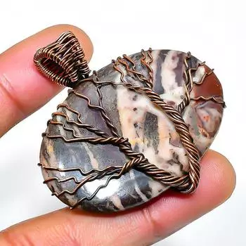 Подвеска из медной проволоки с драгоценным камнем капучино-яшма, ручная работа, 1,77 дюйма 1.77 коричневый